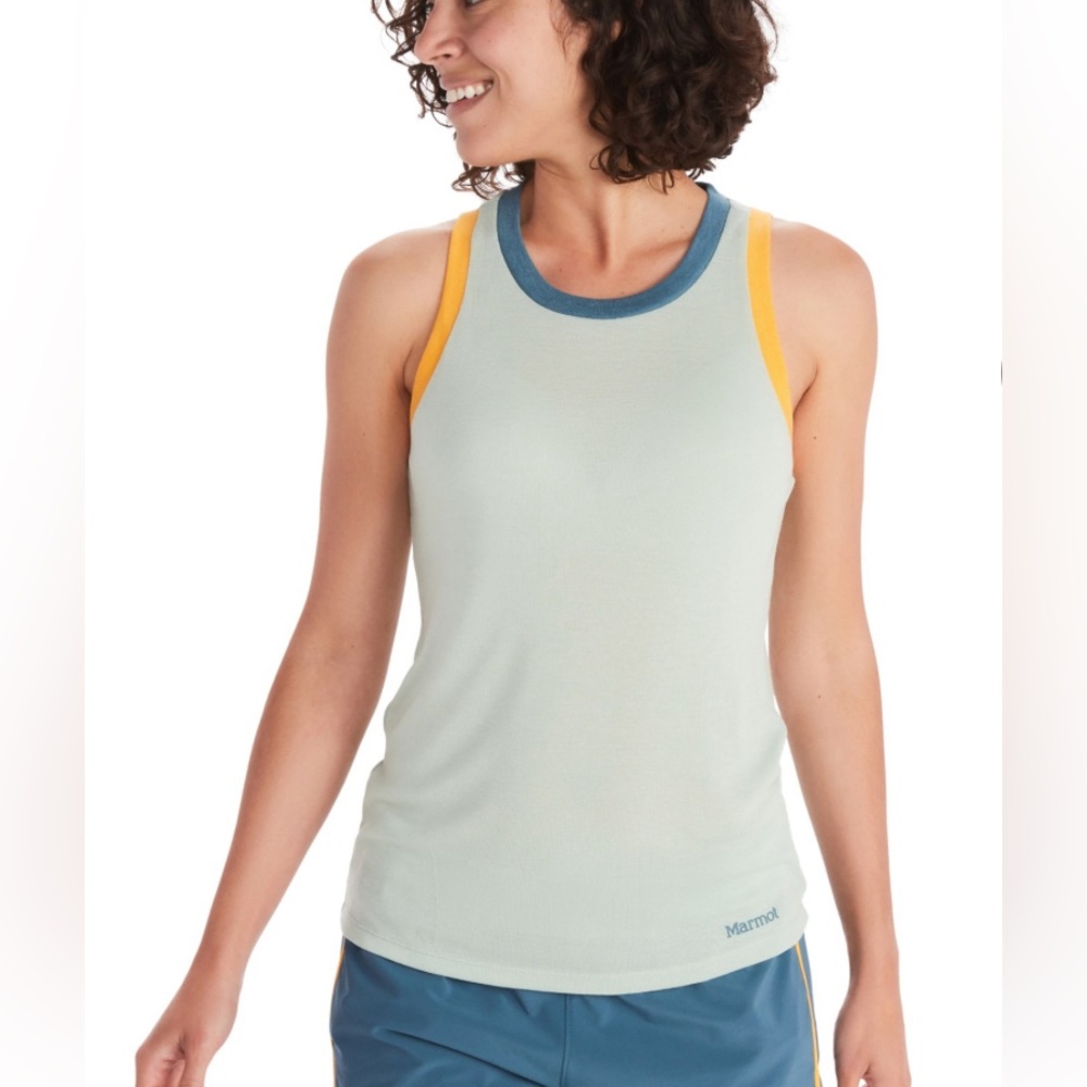 NWT. Marmot frosty green/multi colored women’s switchback tank, XL.